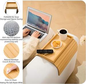 Plateau d'accoudoir de canapé en bois flexible avec porte-gobelet intégré, grande couverture latérale pour canapé, pour collations et boissons - Product Image 2