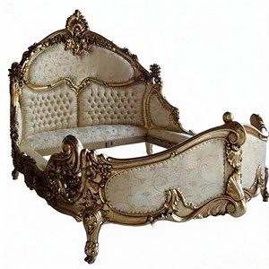 Offre Spéciale – Nouvelle Tête de Lit Classique Sculptée Style Rococo Français, Luxe Élégant Baroque, en Bois et Tissu, Taille King/Queen, Dorée Crème - Product Image 4