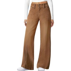 Jeans en denim pour femmes sur mesure, 100% coton, pantalon à jambes larges, détail de revers coupé, style décontracté, streetwear contemporain - Product Image 4
