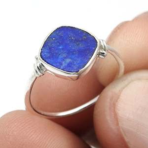925 Sterling Silver <b>Teenager</b> <b>Gift</b> Classy Cushion Cut Lapis Lazuli Gemstone Ring Natural Bezel Setting Handmade Bohemian Ring - Product Image 3
