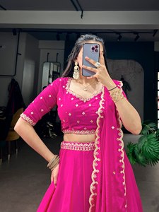 Designer Chinon Sequins and Thread Embroidery Work Belt Lehenga Choli Dupatta Winter Party Wedding Wear - Product Image 5