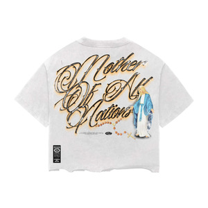 Mother of All Nations Printed Regular Fit T-Shirt <b>Men</b> Street Style Short Sleeve <b>Turtleneck</b> 100% Cotton Solid White - Product Image 6