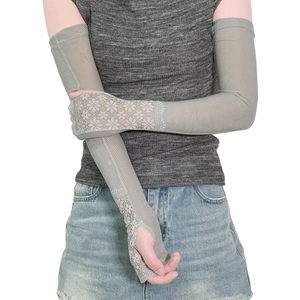 Mangas Protectoras Anti-UV para Mujer, Color Gris, con Ribete de Encaje, Elásticas, de Spandex y Nailon, para Actividades al Aire Libre - Product Image 1