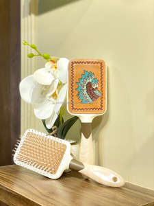 Cepillo de pelo de cuero grabado hecho a mano Real de estilo occidental, peine de viaje, cepillo de pelo de tocador turquesa de estilo occidental de alta calidad - Product Image 4