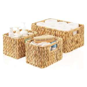 Set of 3 water hyacinth storage <b>baskets</b> Handwoven Natural Storage <b>Basket</b> Wholesale Eco-friendly Made by VgreenArt in Vietnam - Product Image 1