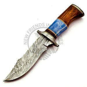 Couteau Bowie artisanal en acier Damas de 10 pouces, manche en bois de noyer et os, couteau de survie ultra-affûté pour le camping et la chasse en extérieur - Product Image 1