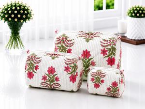 Ensemble de trousses de toilette matelassées en coton à motifs géométriques nautiques avec fermeture éclair, pochettes de maquillage portables pour le rangement en voyage - Product Image 1