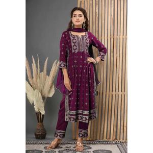 กางเกงผ้าเรยอนฟอยล์พิมพ์ลายแฟนซีพร้อมไวน์ dupatta - Product Image 1