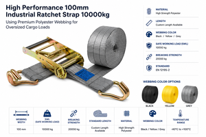 Correa de Trinquete Industrial de Alto Rendimiento de 100 mm y 10000 kg, Fabricada con Cinta de Poliéster de Primera Calidad para Cargas Extragrandes - Product Image 3