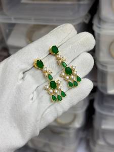 <b>Gold</b> Plated Jade and Imitation Pearl Necklace and Earring <b>Set</b> Women's Classic Oval Cut Wedding <b>Jewelry</b> <b>Sets</b> - Product Image 5