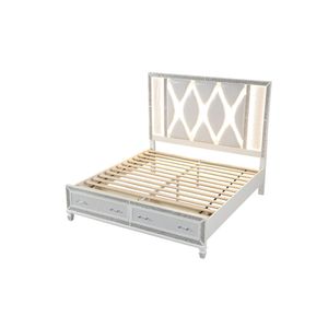 Crystal Queen <b>Storage</b> <b>Bed</b> <b>White</b> Finished Wood Elegant Up-Holstered Design - Product Image 3