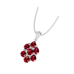 Colgantes y dijes finos de lujo elegantes Colgante de halo de piedras preciosas de rubí con detalles de diamantes naturales rojos de pera en oro blanco y plata - Product Image 3