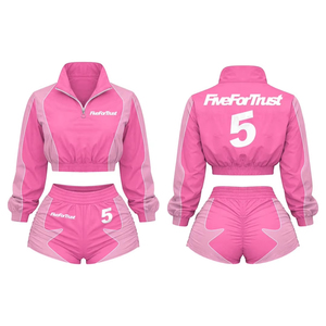 Women Solid Vintage Cropped Quarter Zip Nylon Windbreaker Jacket Shorts <b>Set</b> Lightweight Breathable 2 Piece Tracksuit 2026 - Product Image 1