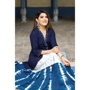 Magnifique ensemble jupe et haut pour femme en coton/fibre de bambou respirant bleu marine, avec haut à manches trois-quarts, taille XS - Product Image 4