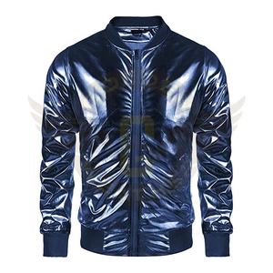 เสื้อแจ็กเก็ตบอมเบอร์แบบมีซิปสีเมทัลลิกผ้าซาตินสำหรับผู้ชายเสื้อโค้ทสำหรับใส่ไปปาร์ตี้ดิสโก้มหาวิทยาลัย - Product Image 1