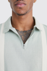 Polo pour hommes style hip-hop décontracté, manches courtes, blocs de couleur, fermeture éclair, 100 % coton, coupe ample, personnalisable, vente en gros - Product Image 5