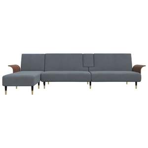 Sofá Cama Moderno en Forma de L, Plegable, de Terciopelo Gris Oscuro, Diseño Contemporáneo - Product Image 3