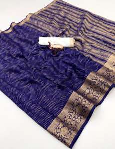 Sari de Khadi de Viscosa Pura Suave con Borde Jacquard y Diseño de Rayas, Blusa Bordada para Todas las Estaciones - Product Image 2