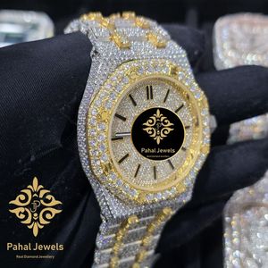 Reloj de Diamantes de Lujo Pahal Jewels para Hombre, Caja de Acero Inoxidable Poligonal de 42 mm, Movimiento de Cuarzo Analógico, Cierre Plegable Luminoso - Product Image 3