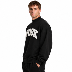 Mock Neck Sweatshirt with Custom Chenille Letter Embroidery For <b>Men</b> 100% Cotton Fleece <b>Pullover</b> <b>Mens</b> Mock Neck Sweatshirt - Product Image 1