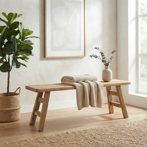 Solid Wood Long Dining <b>Bench</b> Modern Minimalist A Line Frame Leg Natural Teak Style Wooden <b>Bench</b> Entryway Home Seating Furniture - Product Image 4
