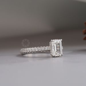 Trendy Design White Gold Pave <b>Ring</b> Baguette Cut Lab Created <b>Diamond</b> <b>Ring</b> with IGI Certified with VVS Clarity for Women for Sale - Product Image 4