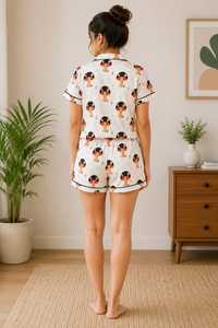Conjunto de Pijama Romántico de Manga Corta para Mujer, Primavera, ODM, Cuello Camisero, Estampado de Hongos, 100% Algodón, Ropa de Dormir Suave - Product Image 2