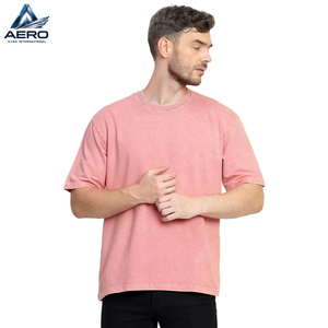 เสื้อยืดคอตตอนหนาน้ำหนักมาก สีชมพูวินเทจ ล้างสีแบบแอซิดวอช ทรงคอกลมเรียบง่าย สไตล์สตรีทแวร์ โอเวอร์ไซส์ ไหล่ตก - Product Image 1