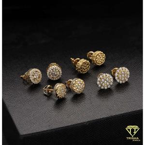 Luxury 925 <b>Sterling</b> <b>Silver</b> Moissanite Diamond Round <b>Stud</b> <b>Earrings</b> With Square Center Stone For Wholesale Buyers - Product Image 3