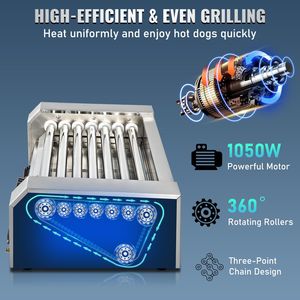 Griglia Elettrica per Hot Dog in Acciaio Inox da 18 Posti, 1050W, con Doppio Controllo della Temperatura e Luce LED - Product Image 5
