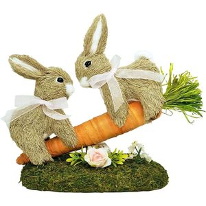 Decorazione Pasquale: Statuetta di Coniglio con Carota in Sisal da 8,9 Pollici, Decorazioni Primaverili in Paglia Naturale e Muschio - Product Image 1