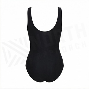 Women's Black One-Piece Swimsuit Deep V Neck Hollow Out Mesh Panel Tummy <b>Control</b> High Waist <b>Bodysuit</b> - Product Image 2