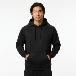Sweat-shirt à capuche noir pour homme, coupe classique, couleur unie, en molleton français, décontracté, avec poche - Product Image 4