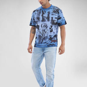 Camiseta de Hombre Oversize con Estampado de Alta Densidad, Impresión Gráfica en Relieve Personalizada, Algodón Grueso, Corte Holgado, Cuello Redondo, Manga Corta, Moderna - Product Image 2