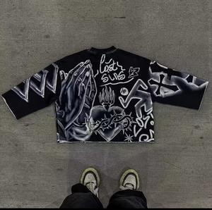 T-shirt Streetwear Homme en Coton French Terry Personnalisé avec Manches Imprimées, Coupe Boxy et Courte - Product Image 2