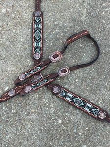 Ensemble de têtière et de collier de poitrine pour cheval de qualité supérieure, en cuir de vache véritable, logo personnalisé, couleur personnalisée, OEM accepté, style western - Product Image 3
