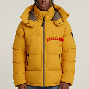 Veste matelassée à capuche jaune moutarde pour homme, parka d'hiver isolée de qualité supérieure, logo personnalisé, manteau streetwear épais pour l'extérieur - Product Image 6