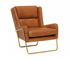 Chaise minimaliste moderne en cuir rembourrée avec dossier haut et assise coussinée, pieds en métal, pour salle à manger, cuisine, maison, restaurant, café - Product Image 1