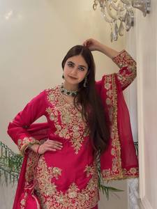 Salwar Kameez Bordado para Mujer, Estilo Pakistaní Tradicional de Seda, Vestido Anarkali Hasta la Rodilla para Bodas y Fiestas, Talla XL - Product Image 2