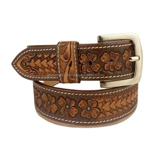 Fashion Men's Designer Brands Belts Male Formal Belts Quality Men's Custom floral <b>Engraved</b> western Leather <b>tooling</b> Belt - Product Image 6