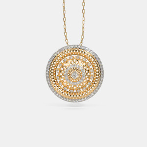 14K Yellow Gold Circular Filigree Lab Grown Diamond Statement Pendant Necklace - Product Image 1