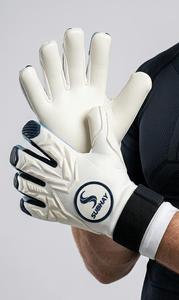 Gants de gardien de but de football Subhay, doigts entièrement couverts, cuir blanc et bleu, antidérapants, respirants, sangle de poignet réglable, équipement sportif unisexe - Product Image 3