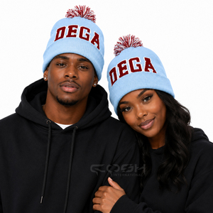 Cosh International Light <b>Blue</b> <b>Beanie</b> With Red Pom Pom Caps Embroidered Letter Design Unisex Winter Hat - Product Image 3