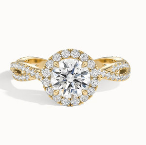 Bague de fiançailles en diamant cultivé en laboratoire IGI, 2,00 ct, taille ronde, halo, or jaune 14 carats - Product Image 1