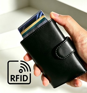 [Fortement recommandé] Porte-cartes en cuir ciré huilé de haute qualité Castello avec protection RFID en aluminium et fermeture à bouton court - Product Image 4