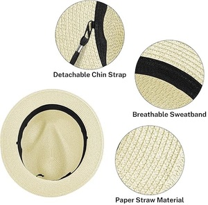Chapeaux Panama en paille de raphia réglables, unis, respirants, pour l'équitation, la randonnée, le camping, la moto, protection solaire, unisexe - Product Image 2