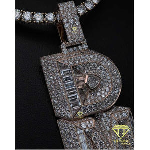 DMK 925 Sterling <b>Silver</b> GIA Certified Lab Grown Moissanite <b>Initial</b> Pendant <b>Necklace</b> 18k Gold & Rhodium Plated Hip Hop Jewelry - Product Image 3