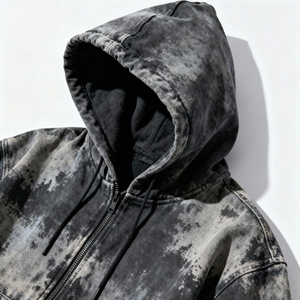 Custom Embroidered Distressed Acid Wash <b>Zip</b>-Up Hoodie Heavyweight 100% Cotton Vintage Washed Oversized Streetwear Men's OEM - Product Image 6