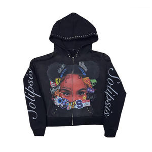 Fabricant de sweats à capuche zippés personnalisés, coupe et couture, style streetwear, avec strass, effet délavé à l'acide, coupe courte et grammage lourd - Product Image 3