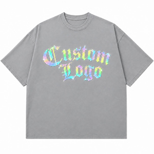 Custom Oversized Graphic T-<b>Shirt</b> Men's 100% Cotton Streetwear Reflective <b>Rainbow</b> Pattern Short Sleeve - Product Image 1